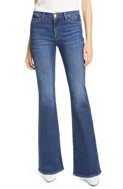 Frame Le High Flare Faded High-rise Flared Jeans In Mid Denim