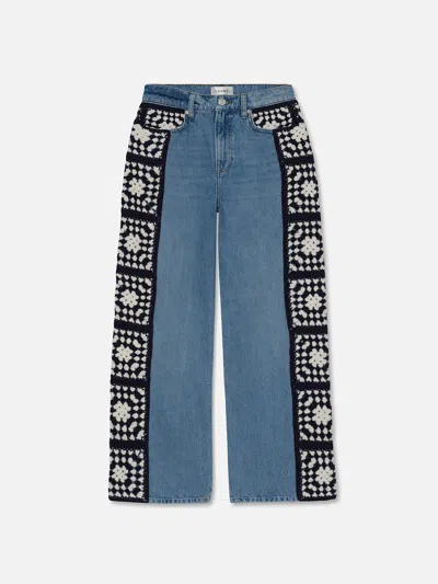 Frame Le Jane Crop Crochet High Rise Jeans In Blue