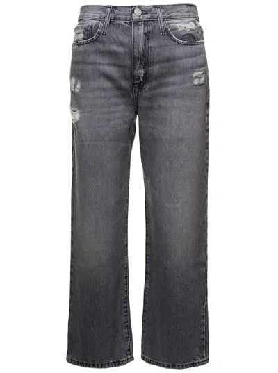 Frame Le Jane Crop Grey Straight Five-pocket Jeans With Rips In Cotton Denim Woman