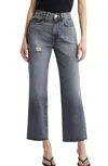 Frame Le Jane Raw Hem High Waist Ankle Wide Leg Jeans In Zurich In Black