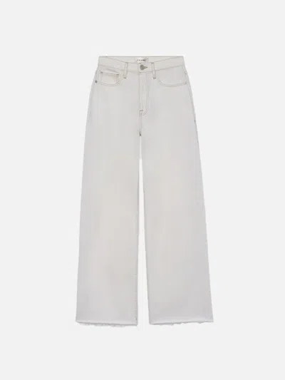 Frame Le Jane Wide Crop Raw Fray Jeans In White