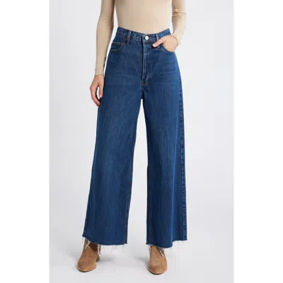Frame Le Low Baggy Wide Leg Jeans In Blindspot Raw Fray