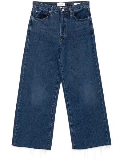 Frame Le Low Baggy Wide-leg Jeans In Blue