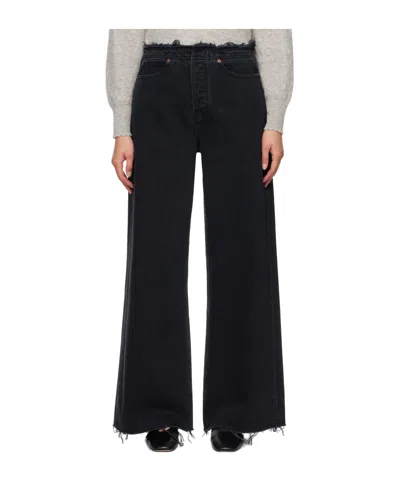 Frame Le Low Baggy Wide Leg Trimmed Jeans Pants In Black