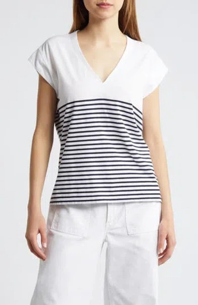 FRAME FRAME LE MID RISE STRIPE V-NECK COTTON T-SHIRT