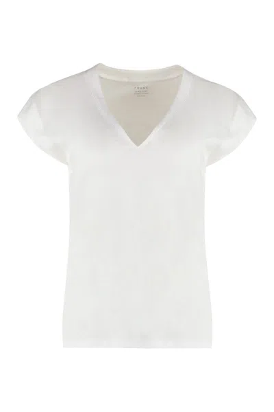 Frame Le Mid Rise V Cotton T-shirt In White