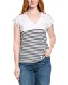 Frame Le Mid Rise Stripe V-neck Cotton T-shirt In Blue