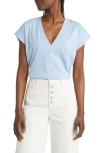 Frame Le Mid Rise V-neck Tee In Oxford Blue