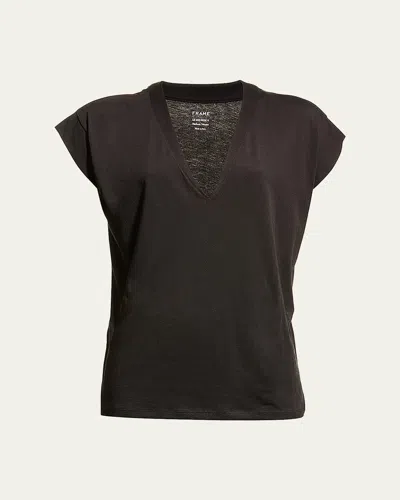 Frame Le Mid Rise V-neck Tee In Black