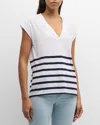 Frame Le Mid Rise V-neck Tee In Navy Multi