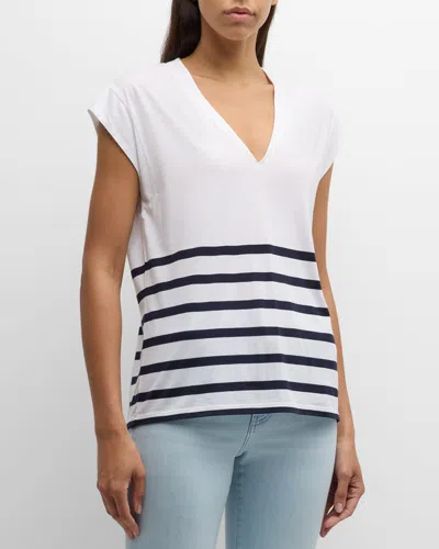 Frame Le Mid Rise V-neck Tee In Navy Multi