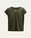 Frame Le High Rise V-neck Organic Pima Cotton T-shirt In Surplus