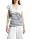 Frame Le Mid Rise Stripe V-neck Cotton T-shirt