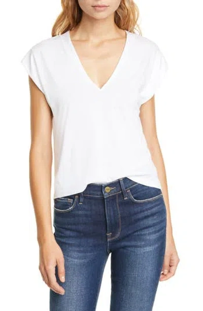 Frame Le Mid Rise V-neck T-shirt In Blanc