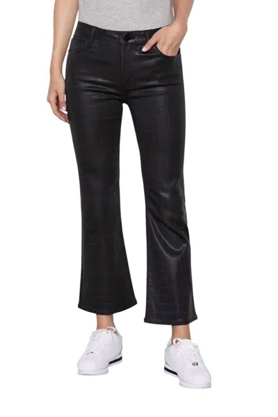 FRAME LE MINI BOOT CROP CROC COATED JEANS IN BLACK