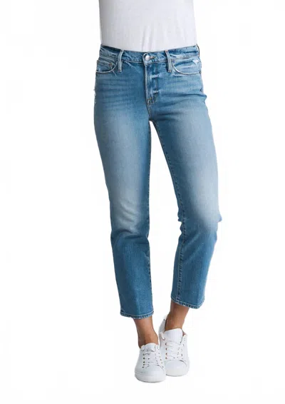 Frame Le Nouveau Straight Jeans In Mirada Rips In Blue