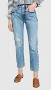 Frame Le Original High Rise Slim Straight Jean In Bluejay Rips In Multi
