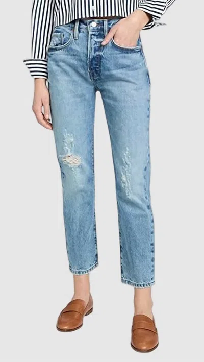 Frame Le Original High Rise Slim Straight Jean In Bluejay Rips In Multi