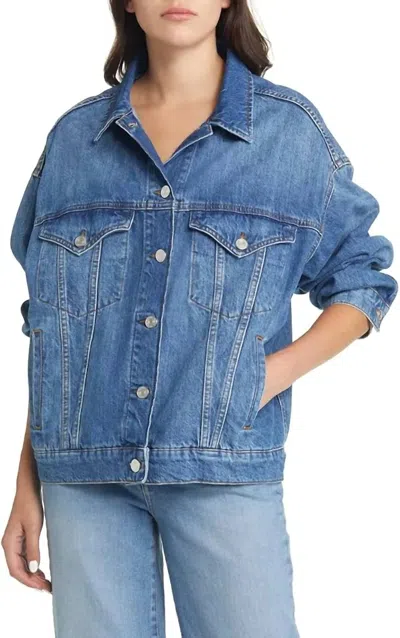 Frame Le Oversized Long Sleeve Jacket In Stearnlee In Blue