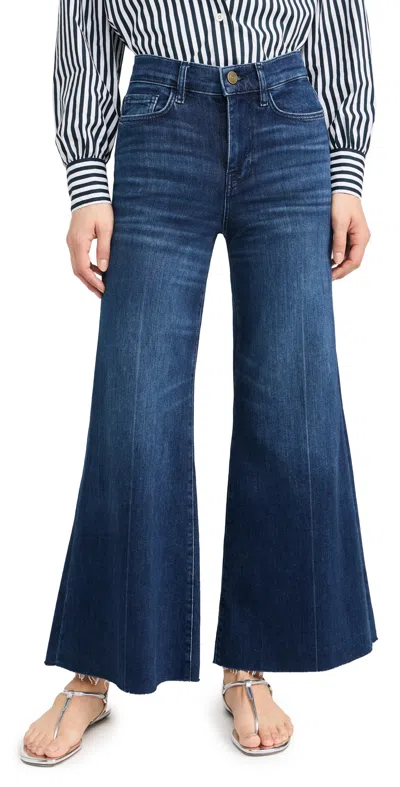 Frame Le Palazzo Crop Hoch Sitzende Jeans Mit Weitem Bein In Ausgewaschener Optik In Dunkelblauer Denim