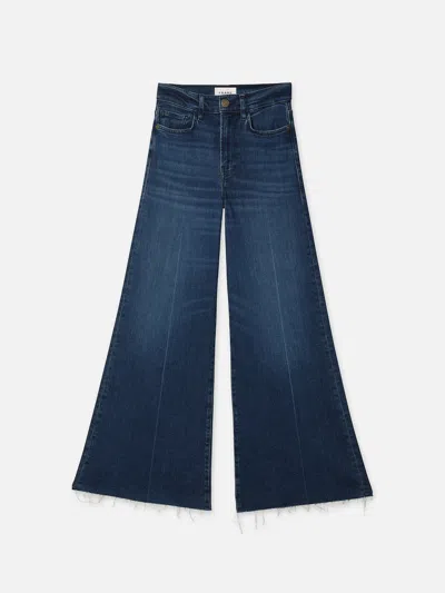 Frame Le Palazzo Crop Raw Fray Wide Leg Jeans In Blue