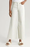 Frame Le Palazzo High Waist Raw Hem Crop Wide Leg Jeans In Sage/off White
