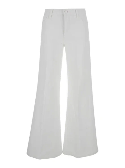 Frame Le Palazzo White Wide Jeans With Branded Button In Denim Woman