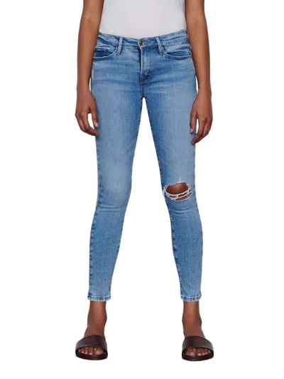 Frame Le Skinny De Jeanne Degradable Jeans In Handcrafted Destruct In Multi