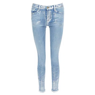 Pre-owned Frame Le Skinny De Jeanne Metallic Silver Coated Blue Jeans 25"