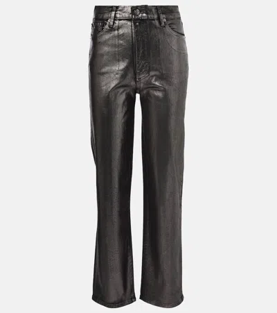 Frame Le Sleek High-rise Straight Jeans In Gunmetal Chrome