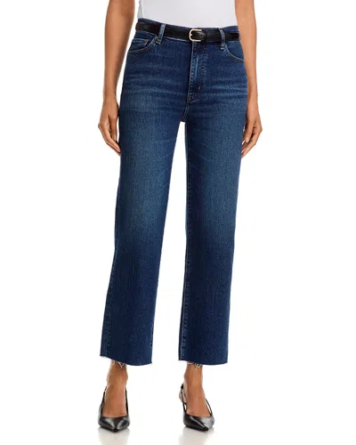 Frame Le Sleek High Rise Straight Jeans In Showdown Raw Fray In Blue