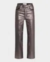 Frame Le Sleek Metallic Coated High-rise Straight-leg Jeans In Gunmetal Chrome
