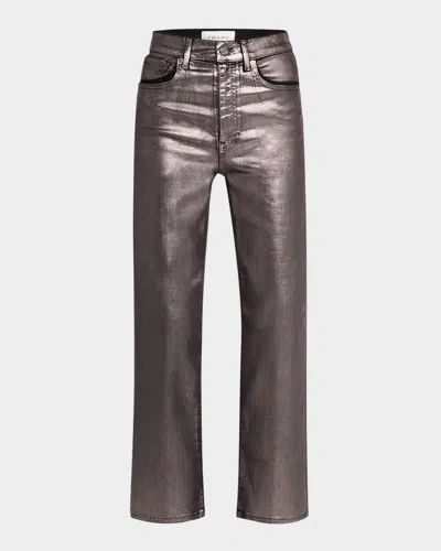 Frame Le Sleek Metallic Coated High-rise Straight-leg Jeans In Gunmetal Chrome