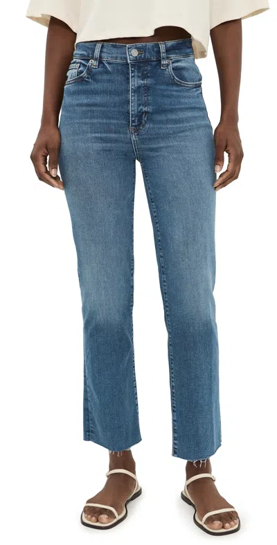 Frame Le Sleek Straight Jeans Daylily Raw Fray In Blue