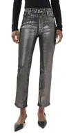 Frame Le Sleek High-rise Straight Jeans In Gunmetal Chrome