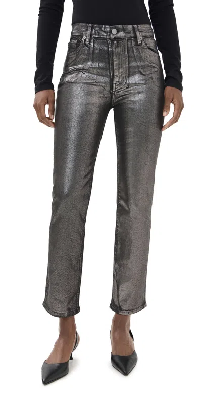 Frame Le Sleek Straight Jeans Gunmetal Chrome In Black