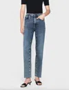 Frame Le Sleek Straight Rowley Raw Fray Jean In Blue