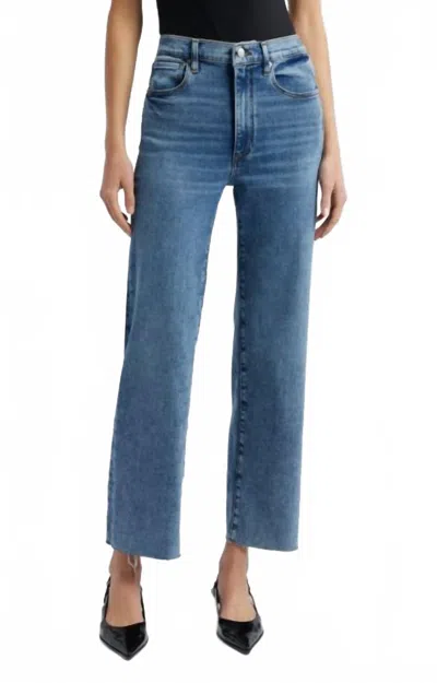 Frame Le Sleek Straight Rowley Raw Fray Jeans In Blue