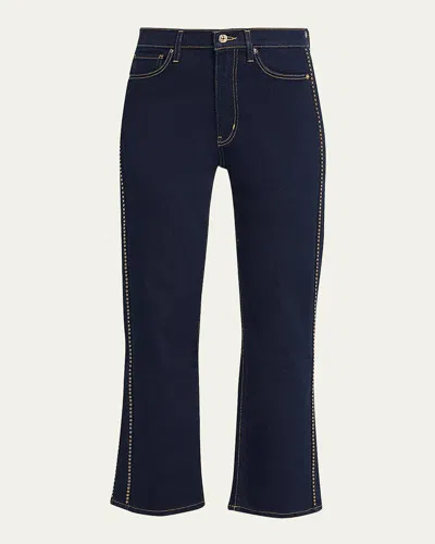 Frame Le Sleek Straight Studded Jeans In Blue