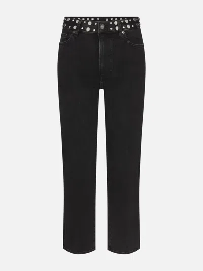 Frame Le Sleek Straight Studded Jeans In Black
