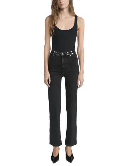 Frame Le Sleek Straight Studded Jeans In Meteor In Multi