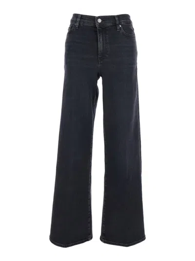 FRAME 'LE SLIM PALAZZO' BLACK JEANS WITH LOGO PATCH ON THE REAR AND WIDE LEG IN DENIM WOMAN