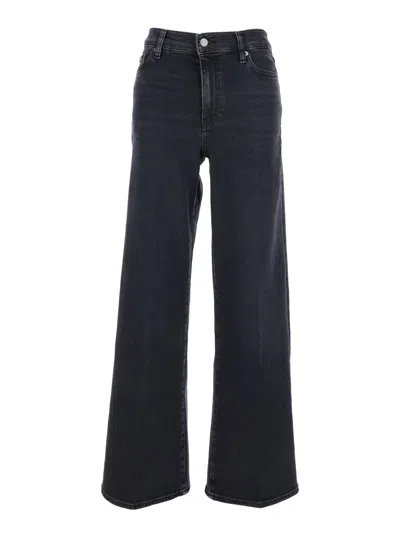 FRAME LE SLIM PALAZZO BLACK JEANS WITH LOGO PATCH ON THE REAR AND WIDE LEG IN DENIM WOMAN