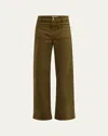 Frame Le Slim Palazzo Bardot Pocket Jeans In Khaki Green