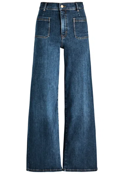 Frame Le Slim Palazzo Bardot Wide-leg Jeans In Dark Blue