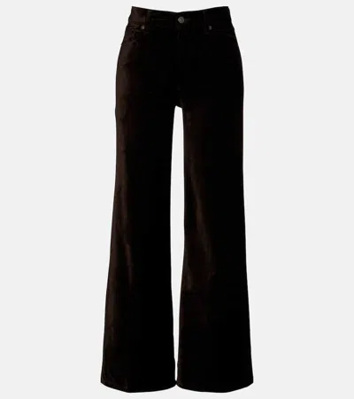 Frame Le Slim Palazzo Cotton-blend Velvet Wide-leg Pants In Brown