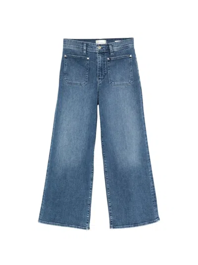 Frame Le Slim Palazzo Crop Patch-pocket Jeans In Blue
