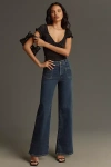 Frame Le Slim Palazzo Topstitched High-rise Wide-leg Jeans In Blue