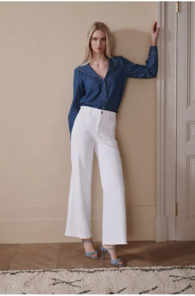 Frame Le Slim Palazzo In White With Modernist Pockets