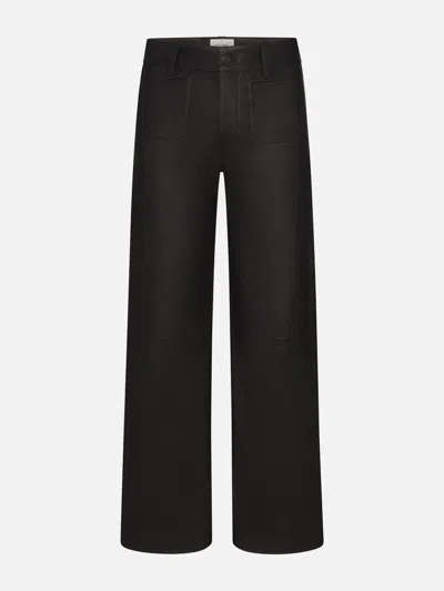 Frame Le Slim Palazzo Leather Modernist Pocket Pants In Black